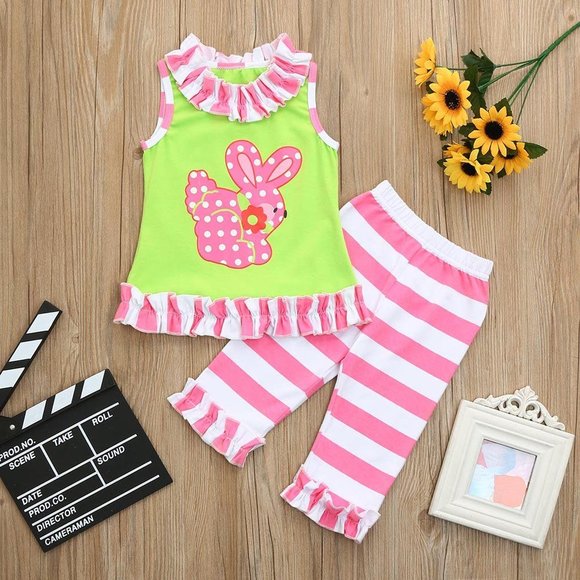 Other - Easter Bunny Rabbit Girls Ruffle Tunic Outfit